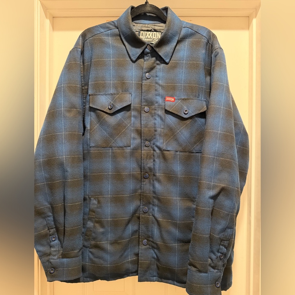 Dixon Black and Blue Plaid Zip/Button-Up Flannel Jacket Shirt Men's XL